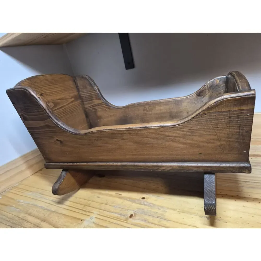 Vintage Brown Solid Wood Baby Doll Rocking Cradle/Bed , 20